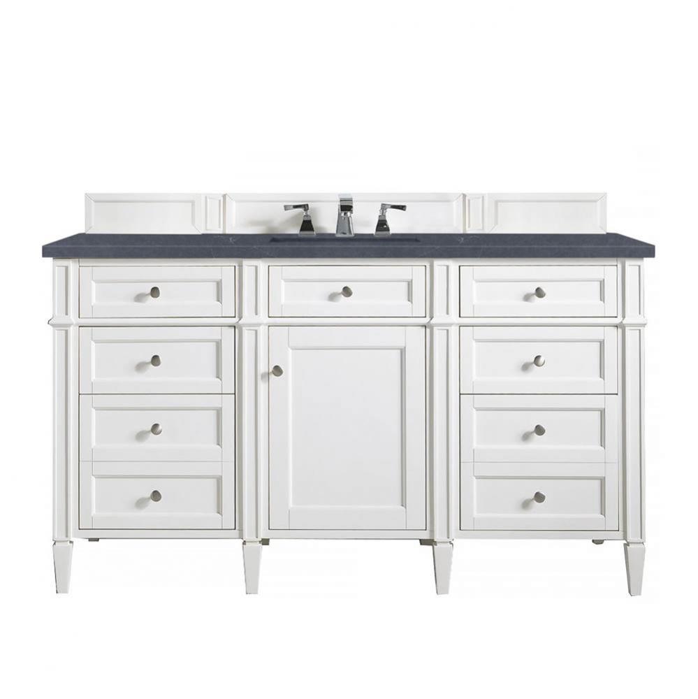 Brittany 60&apos;&apos; Single Vanity, Bright White w/ 3 CM Charcoal Soapstone Quartz Top