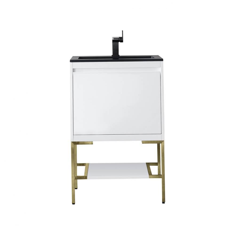 Mantova 23.6&apos;&apos; Single Vanity, Glossy White, Champagne Brass Base w/ Charcoal Black Compo