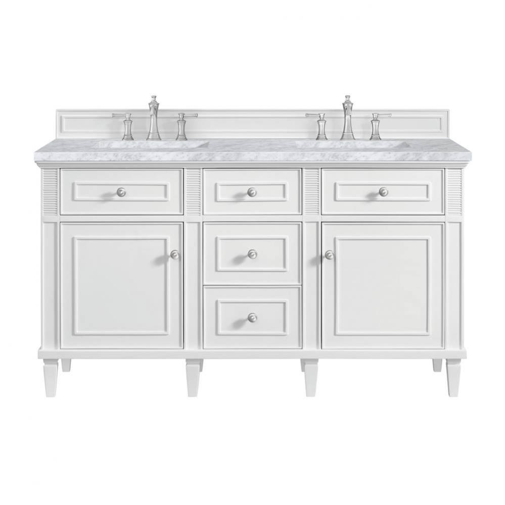 Lorelai 60&apos;&apos; Double Vanity, Bright White w/ 3 CM Carrara White Marble Top