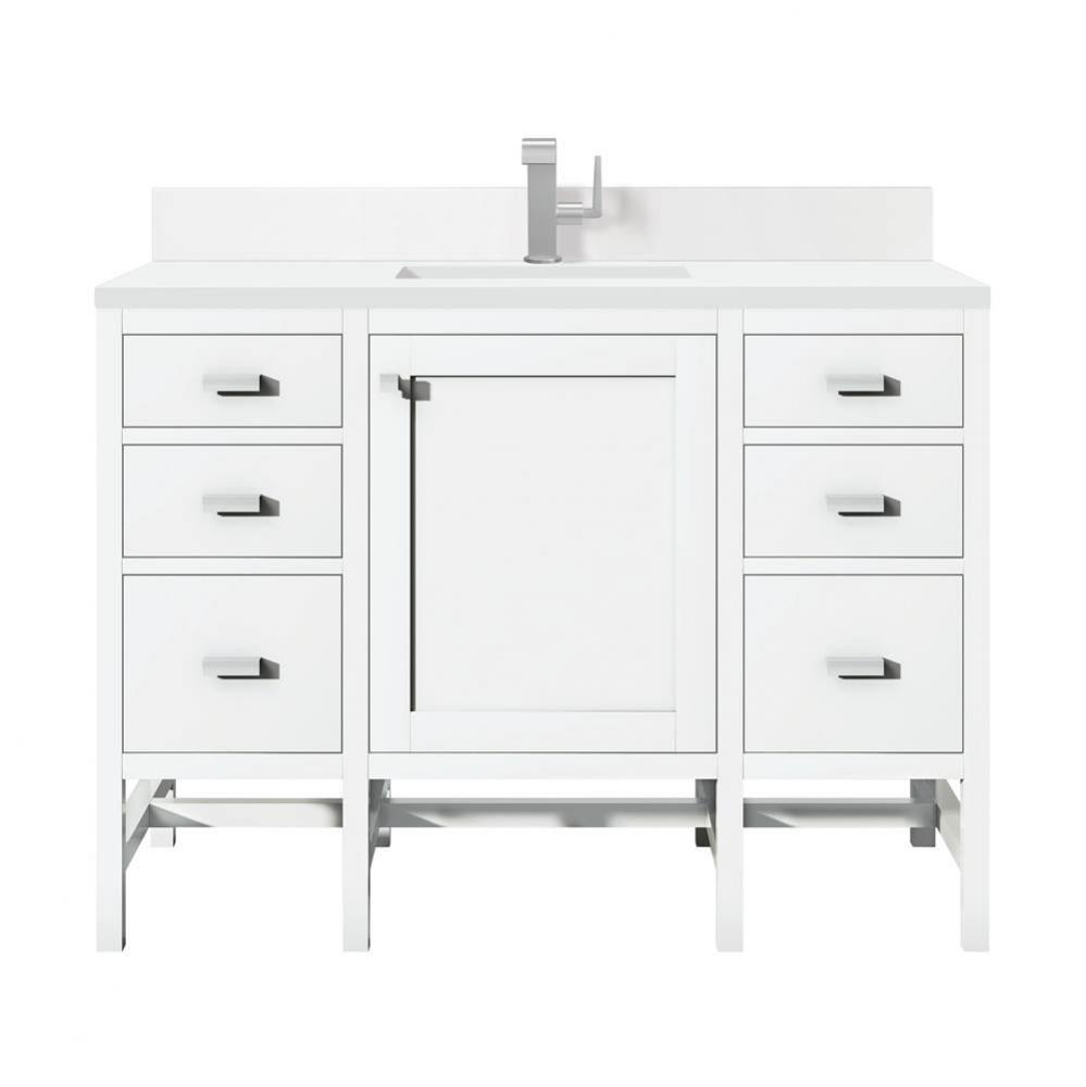 Addison 48&apos;&apos; Single Vanity, Glossy White w/ Single Hole 3 CM White Zeus Quartz Top &amp;