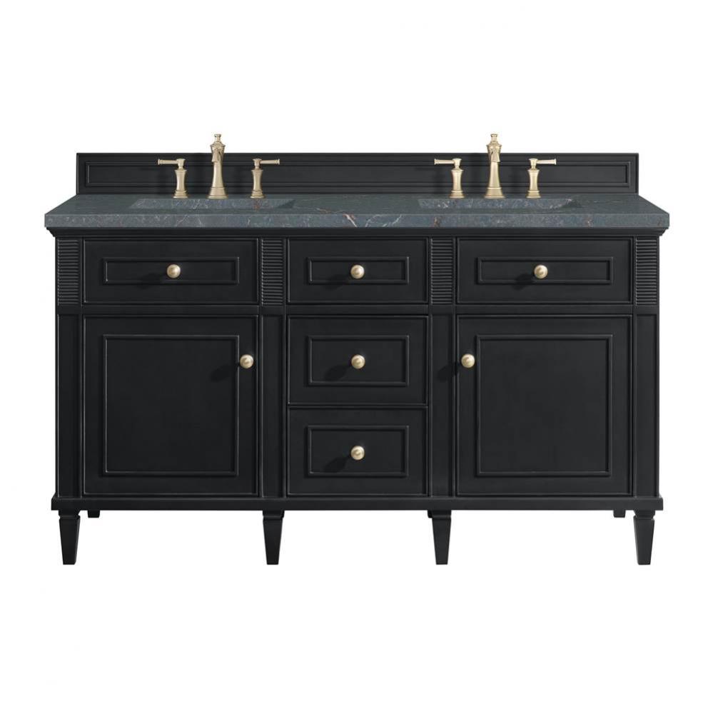 Lorelai 60&apos;&apos; Double Vanity, Black Onyx w/ 3 CM Parisien Blue Quartz Top