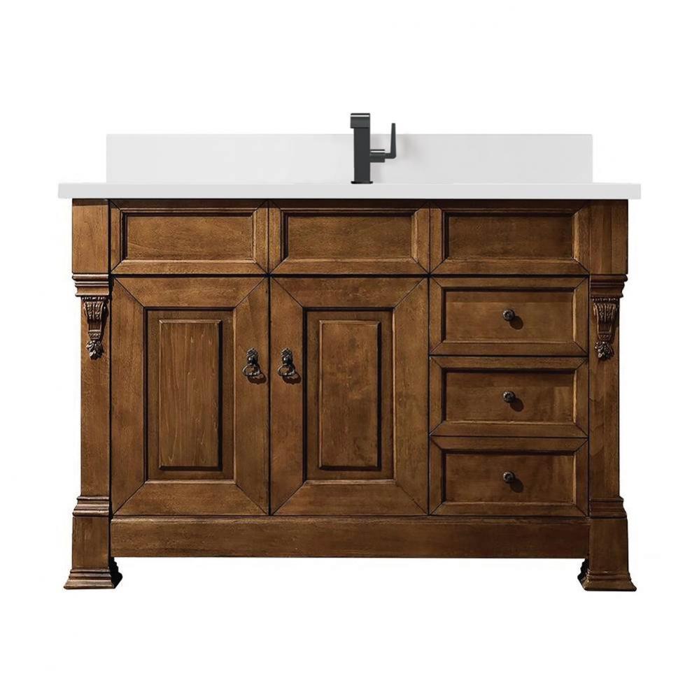 Brookfield 48&apos;&apos; Single Vanity, Country Oak w/ Single Hole 3 CM White Zeus Quartz Top &am