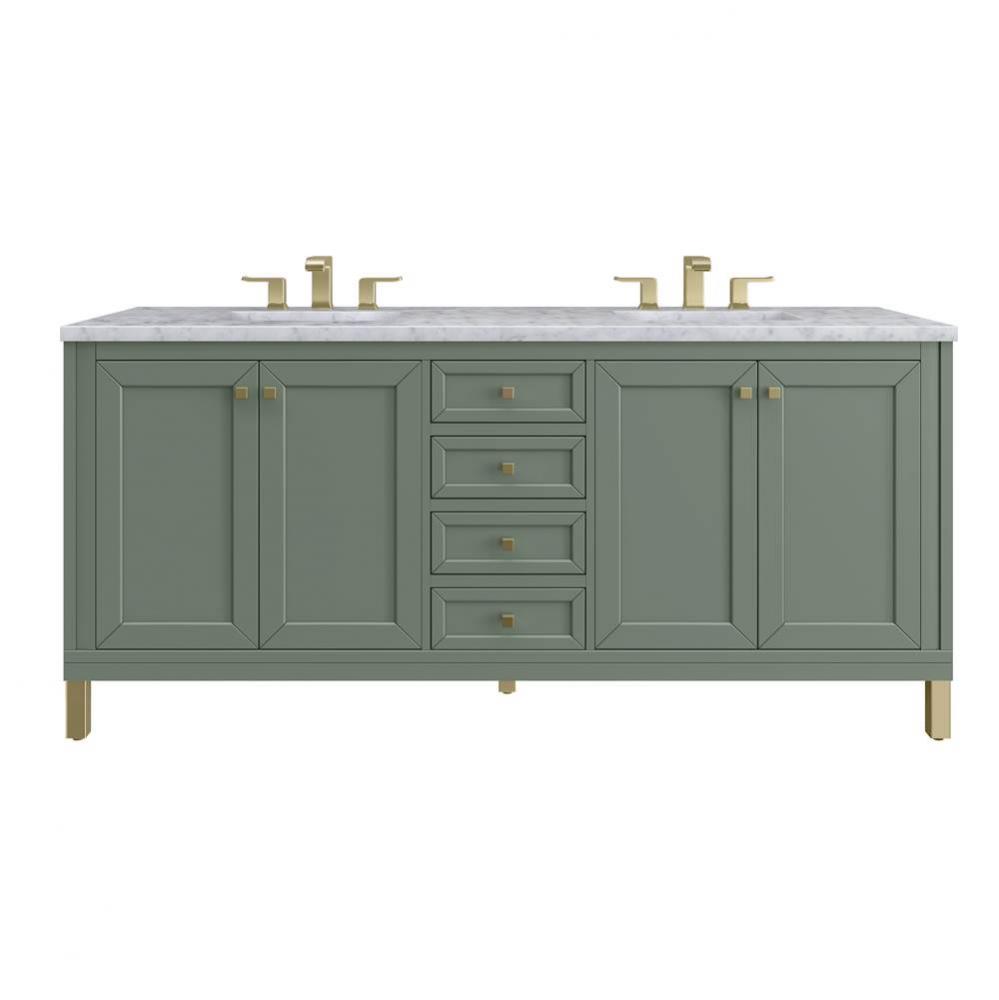 Chicago 72&apos;&apos; Double Vanity, Smokey Celadon w/ 3 CM Carrara Marble Top