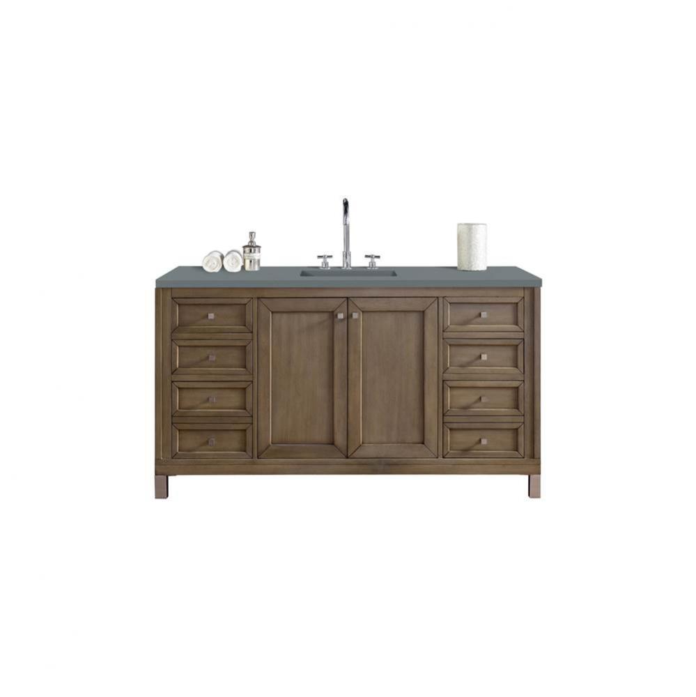 Chicago 60&apos;&apos; Single Vanity, Whitewashed Walnut w/ 3 CM Cala Blue Quartz Top