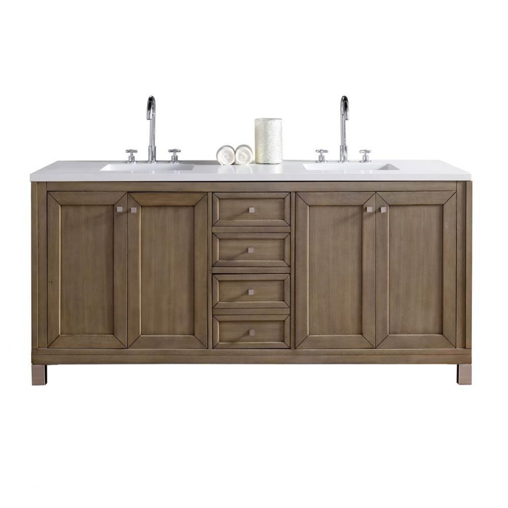 Chicago 72&apos;&apos; Double Vanity, Whitewashed Walnut w/ 3 CM Classic White Quartz Top