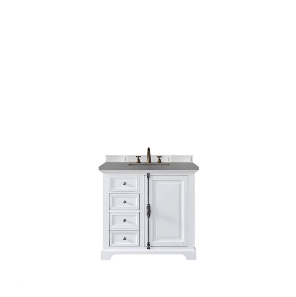 Providence 36&apos;&apos; Single Vanity Cabinet, Bright White, w/ 3 CM Grey Expo Quartz Top