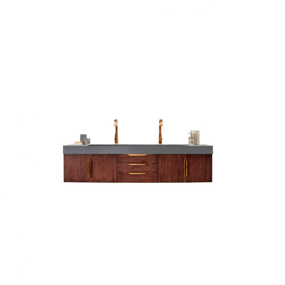 Mercer Island 72&apos;&apos; Double Vanity, Coffee Oak, Radiant Gold w/ Dusk Grey Glossy Composite