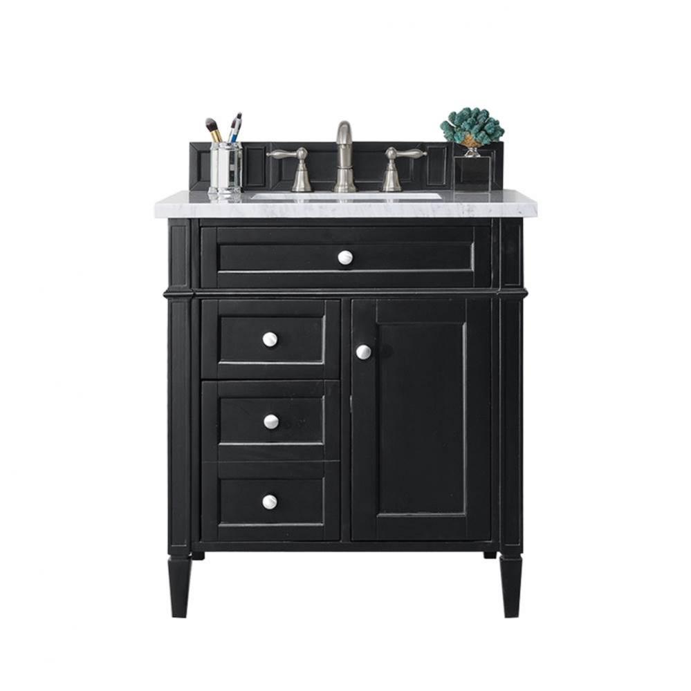 Brittany 30&apos;&apos; Single Vanity, Black Onyx, w/ 3 CM Classic White Quartz Top