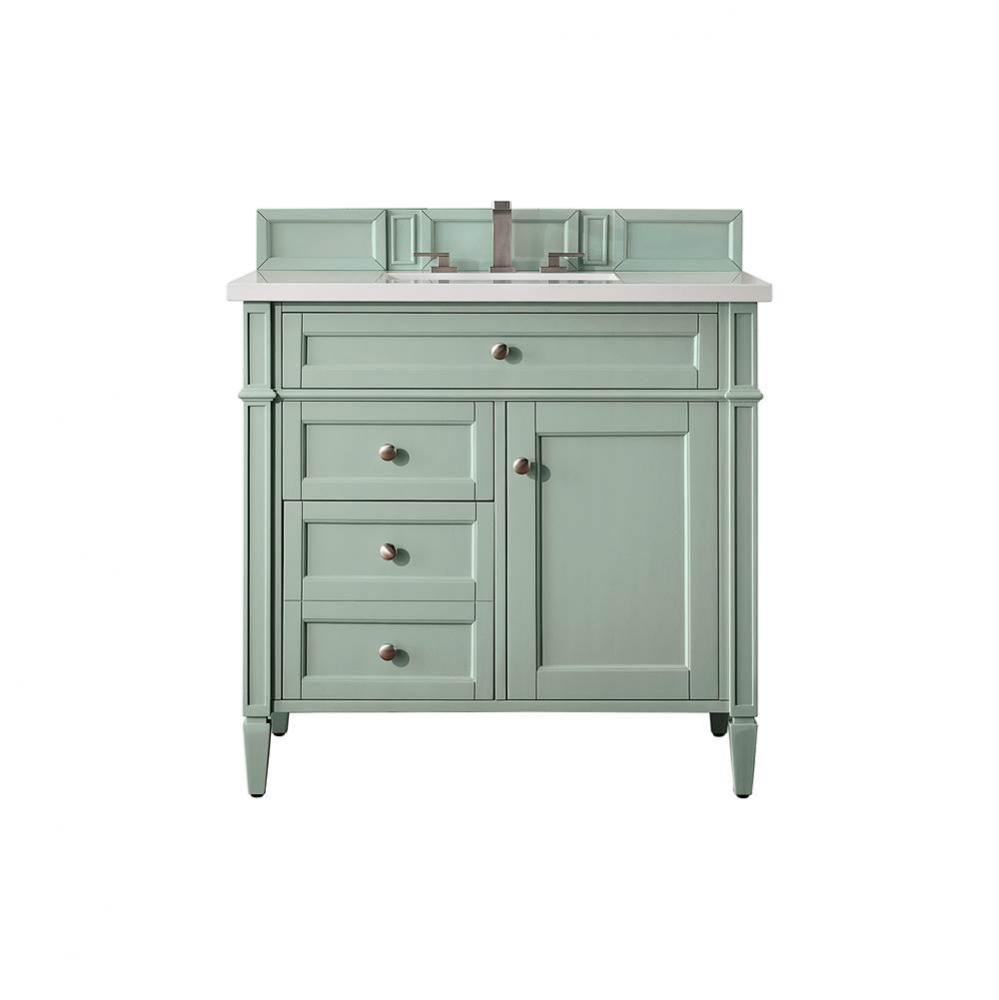 Brittany 36&apos;&apos; Sage Green Single Vanity w/ 3 CM Classic White Quartz Top