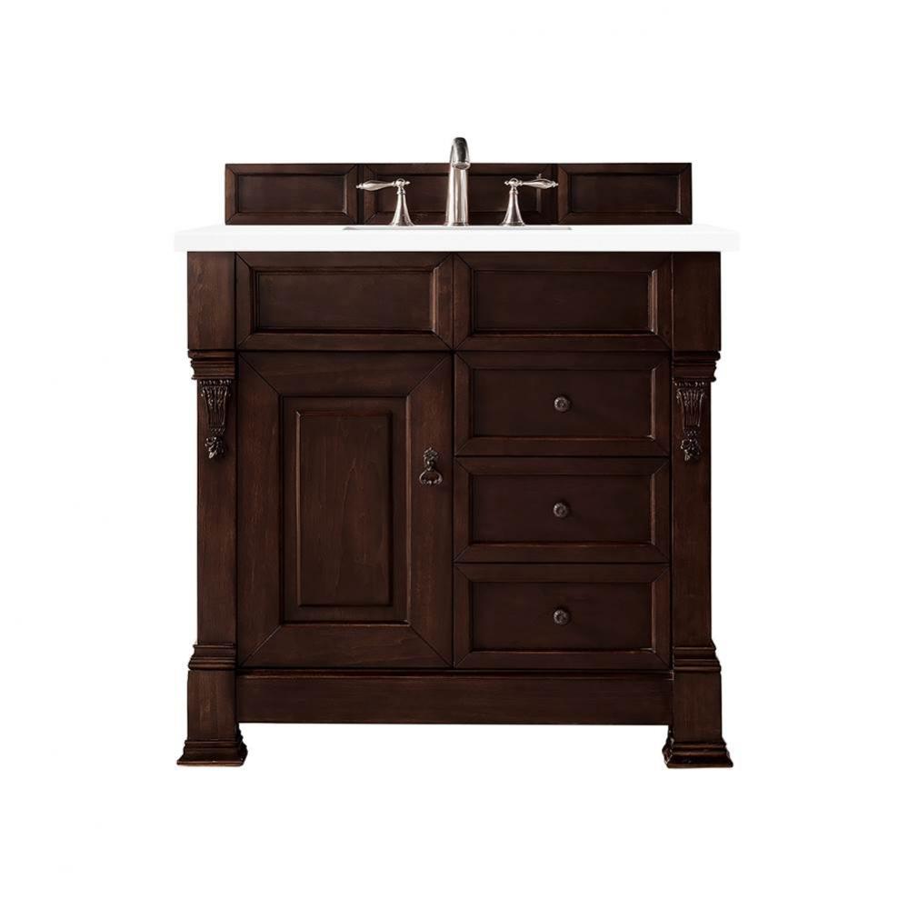 Brookfield 36&apos;&apos; Single Vanity, Burnished Mahogany w/ 3 CM Classic White Quartz Top