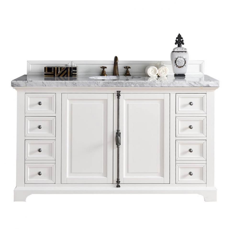 Providence 60&apos;&apos; Bright White Single Vanity w/ 3 CM Carrara Marble Top