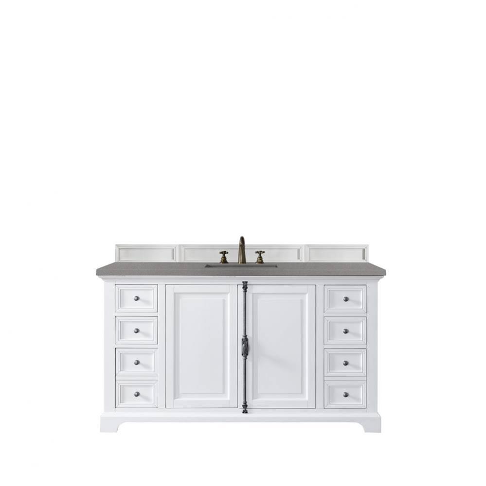 Providence 60&apos;&apos; Single Vanity Cabinet, Bright White, w/ 3 CM Grey Expo Quartz Top