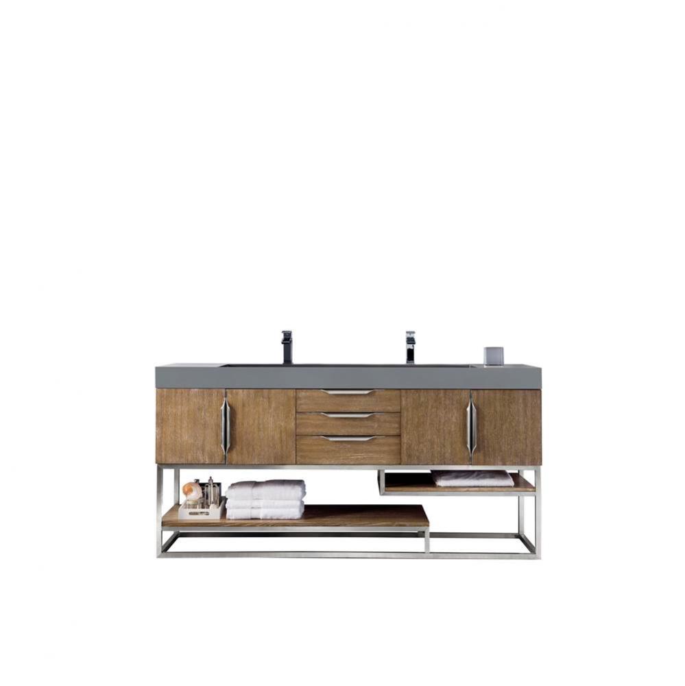 Columbia 72&apos;&apos; Double Vanity, Latte Oak w/ Dusk Grey Glossy Composite Top