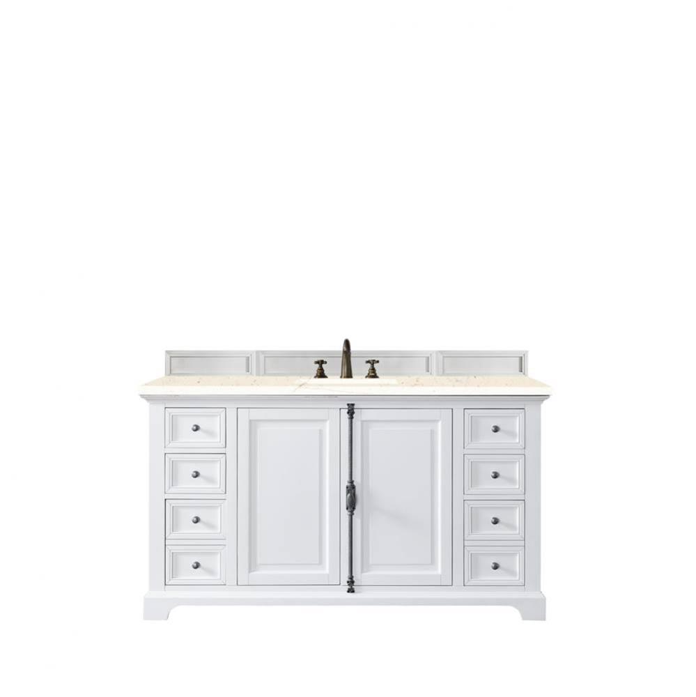 Providence 60&apos;&apos; Single Vanity Cabinet, Bright White, w/ 3 CM Eternal Marfil Quartz Top