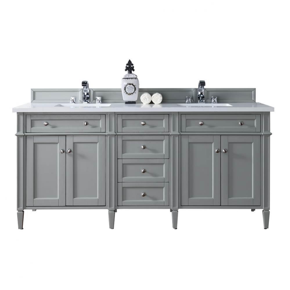 Brittany 72&apos;&apos; Urban Gray Double Vanity w/ 3 CM Classic White Quartz Top