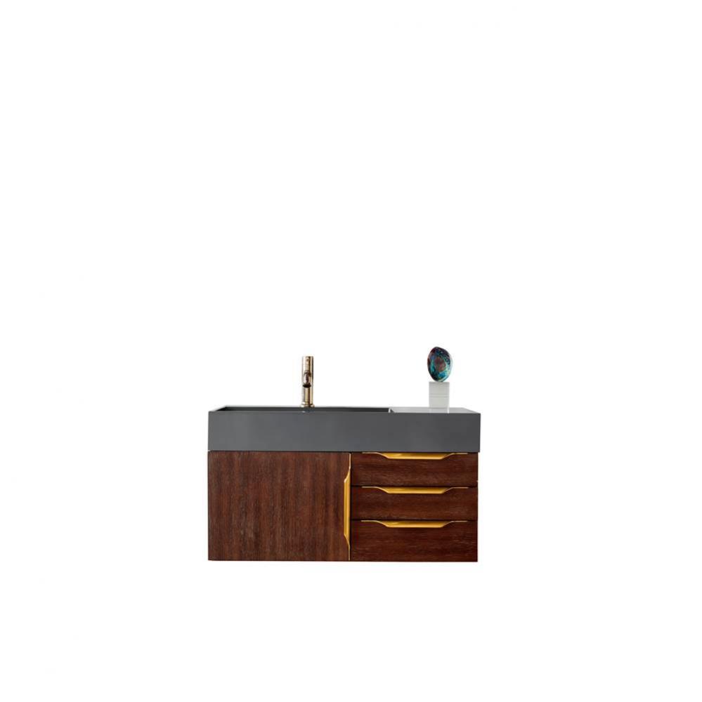 Mercer Island 36&apos;&apos; Single Vanity, Coffee Oak, Radiant Gold w/ Dusk Grey Glossy Composite