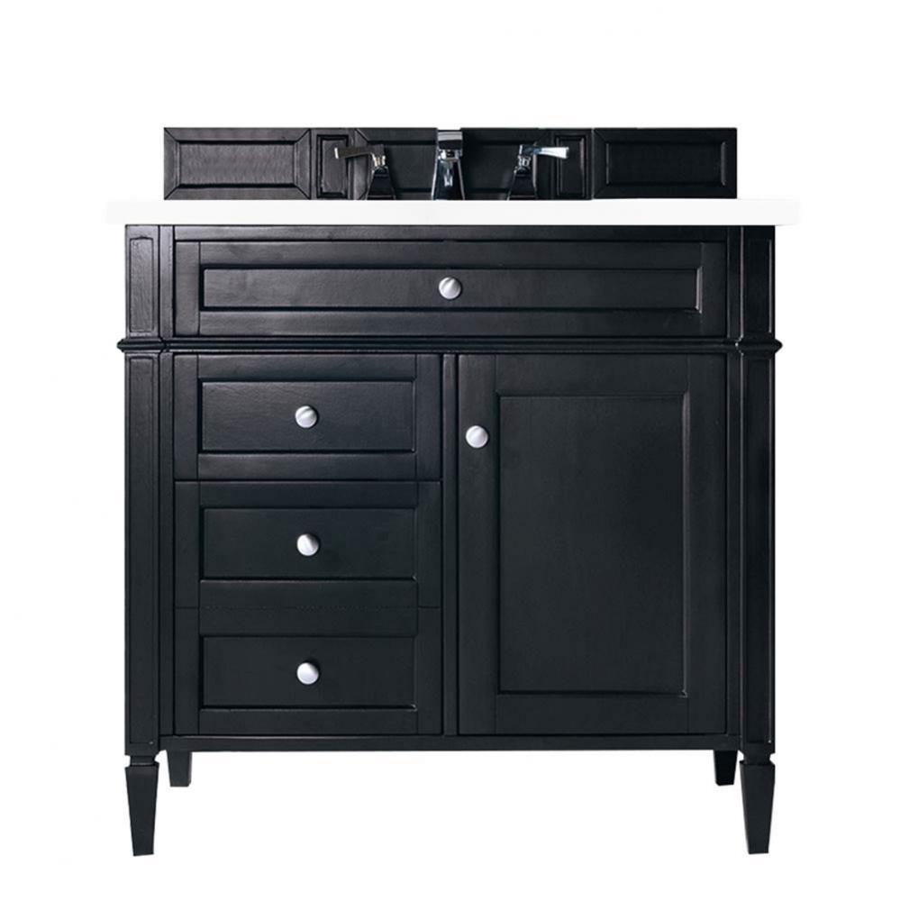 Brittany 36&apos;&apos; Black Onyx Single Vanity w/ 3 CM Classic White Quartz Top