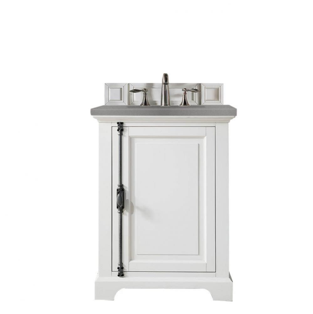 Providence 26&apos;&apos; Single Vanity Cabinet, Bright White, w/ 3 CM Grey Expo Quartz Top