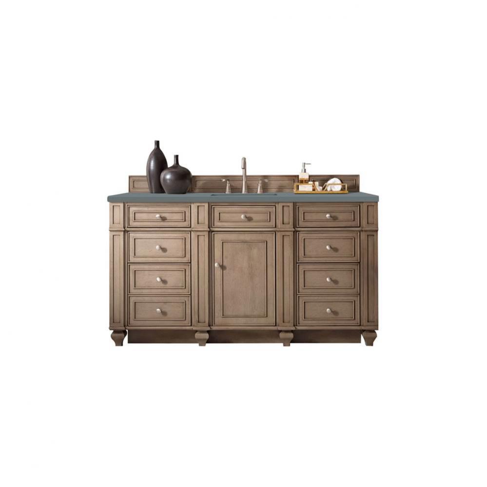 Bristol 60&apos;&apos; Single Vanity, Whitewashed Walnut, w/ 3 CM Cala Blue Quartz Top