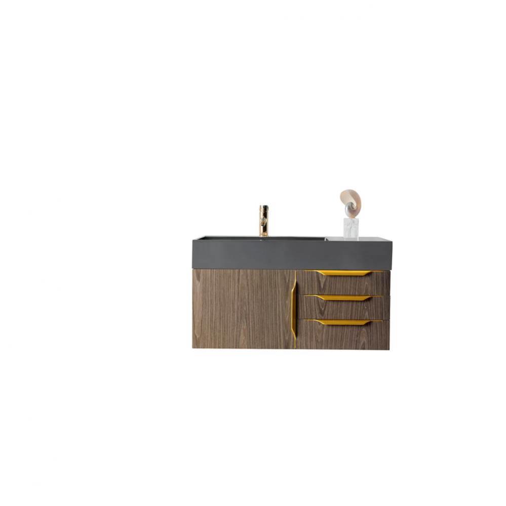 Mercer Island 36&apos;&apos; Single Vanity, Ash Gray, Radiant Gold w/ Dusk Grey Glossy Composite T