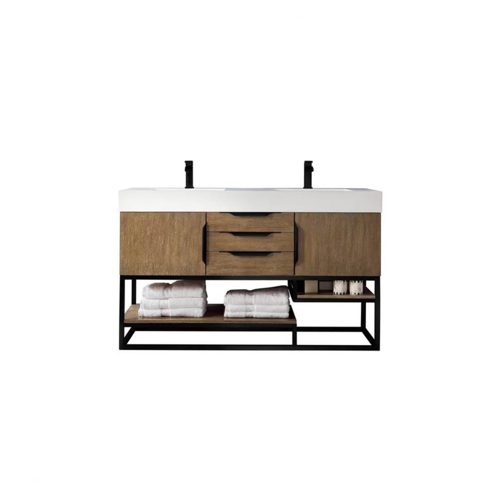 Columbia 59&apos;&apos; Double Vanity, Latte Oak, Matte Black w/ Glossy White Composite Top