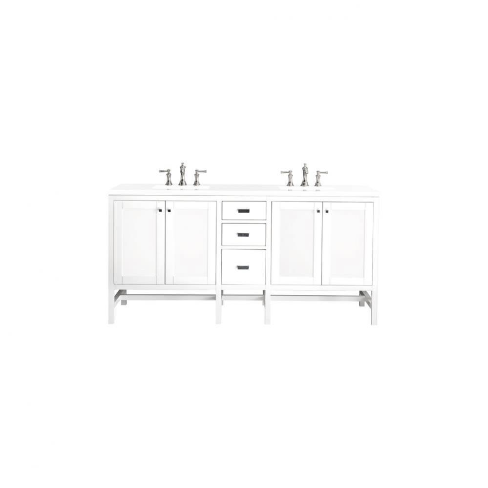 Addison 72&apos;&apos; Double Vanity Cabinet, Glossy White, w/ 3 CM Classic White Quartz Top