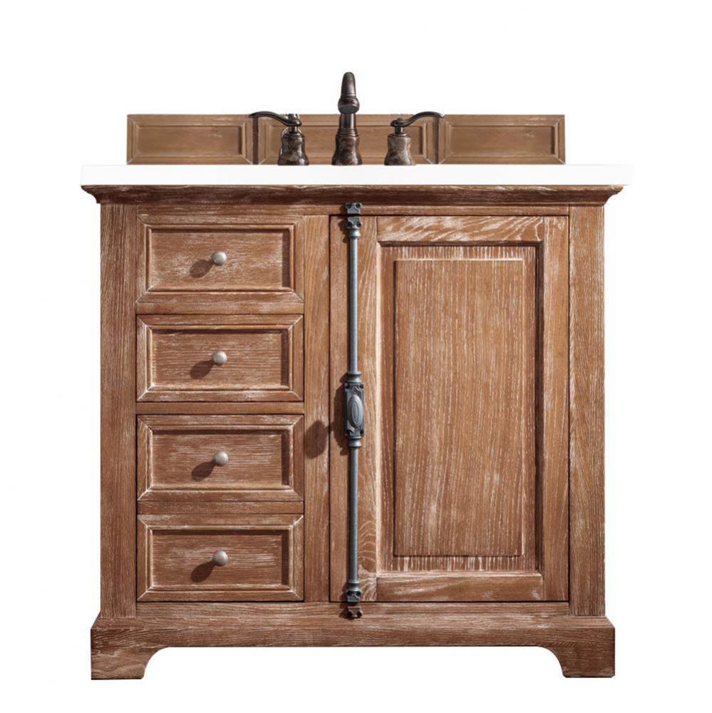 Providence 36&apos;&apos; Single Vanity Cabinet, Driftwood, w/ 3 CM Classic White Quartz Top