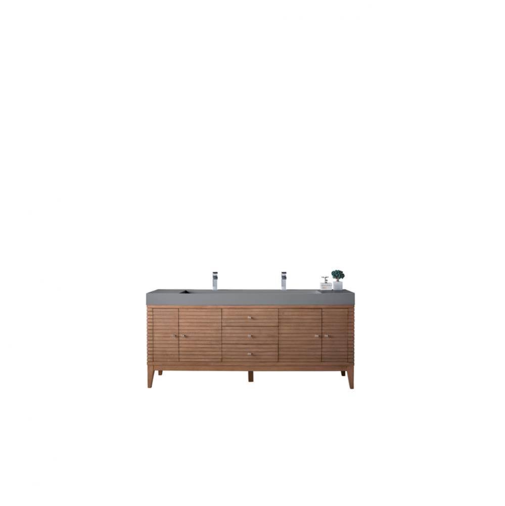 Linear 72&apos;&apos; Double Vanity, Whitewashed Walnut w/ Dusk Grey Glossy Composite Top