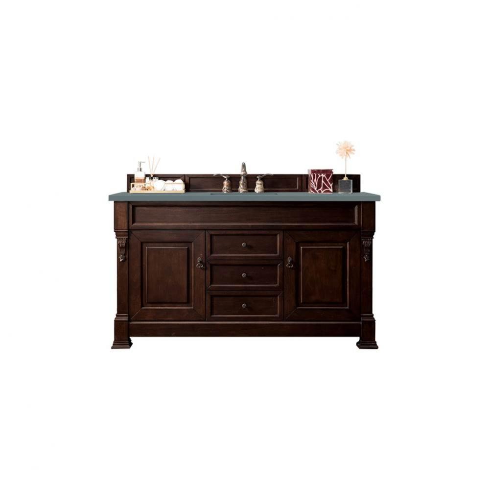 Brookfield 60&apos;&apos; Single Vanity, Burnished Mahogany w/ 3 CM Cala Blue Quartz Top