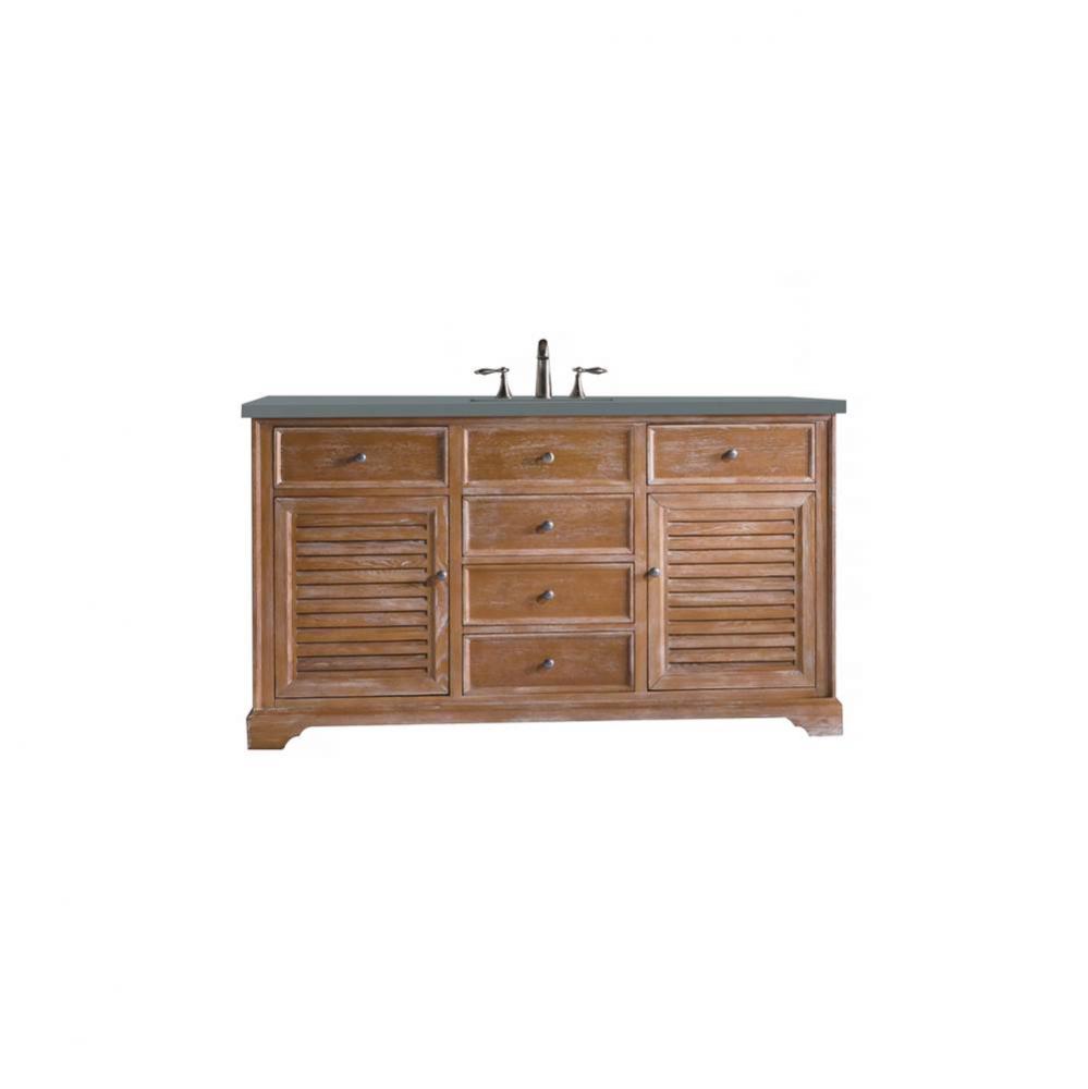 Savannah 60&apos;&apos; Single Vanity Cabinet, Driftwood, w/ 3 CM Cala Blue Quartz Top