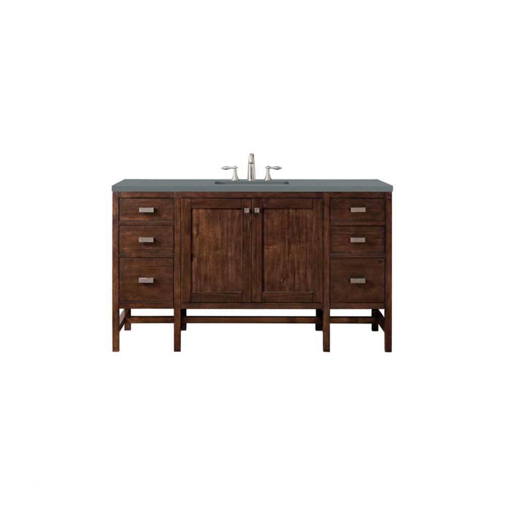 Addison 60&apos;&apos; Single Vanity Cabinet , Mid Century Acacia, w/ 3 CM Cala Blue Quartz Top