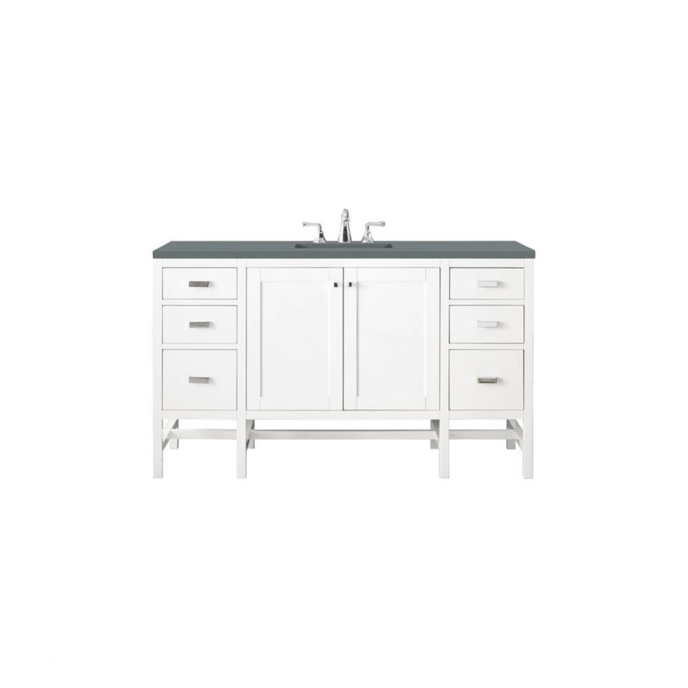 Addison 60&apos;&apos; Single Vanity Cabinet , Glossy White, w/ 3 CM Cala Blue Top