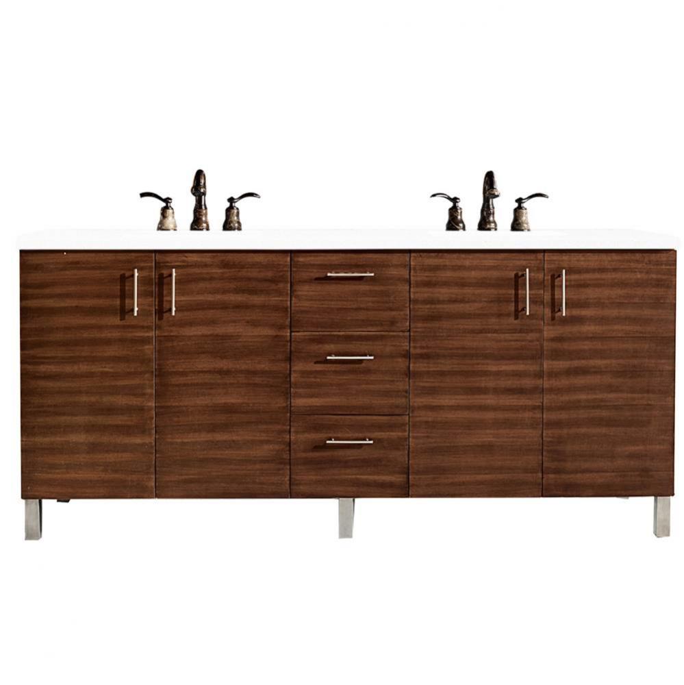 Metropolitan 72&apos;&apos; Double Vanity, American Walnut, w/ 3 CM Classic White Quartz Top