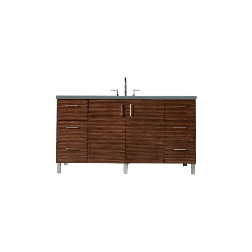 Metropolitan 60&apos;&apos; Single Vanity, American Walnut, w/ 3 CM Cala Blue Quartz Top