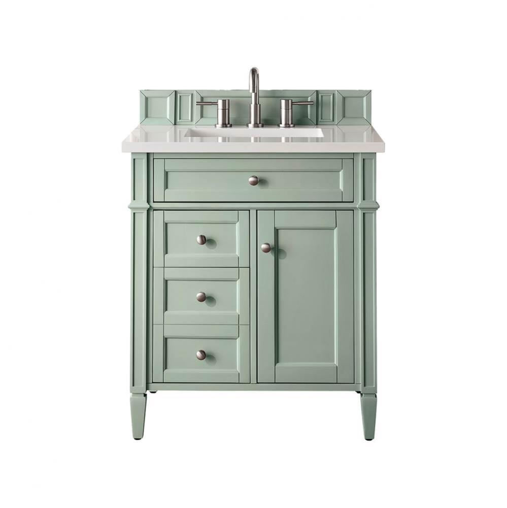 Brittany 30&apos;&apos; Single Vanity, Sage Green, w/ 3 CM Classic White Quartz Top