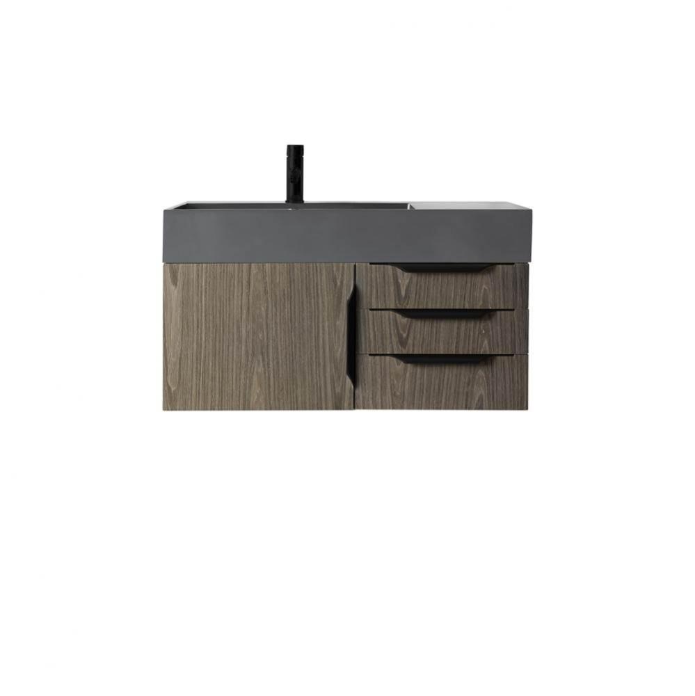 Mercer Island 36&apos;&apos; Single Vanity, Ash Gray, Matte Black w/ Dusk Grey Glossy Composite To