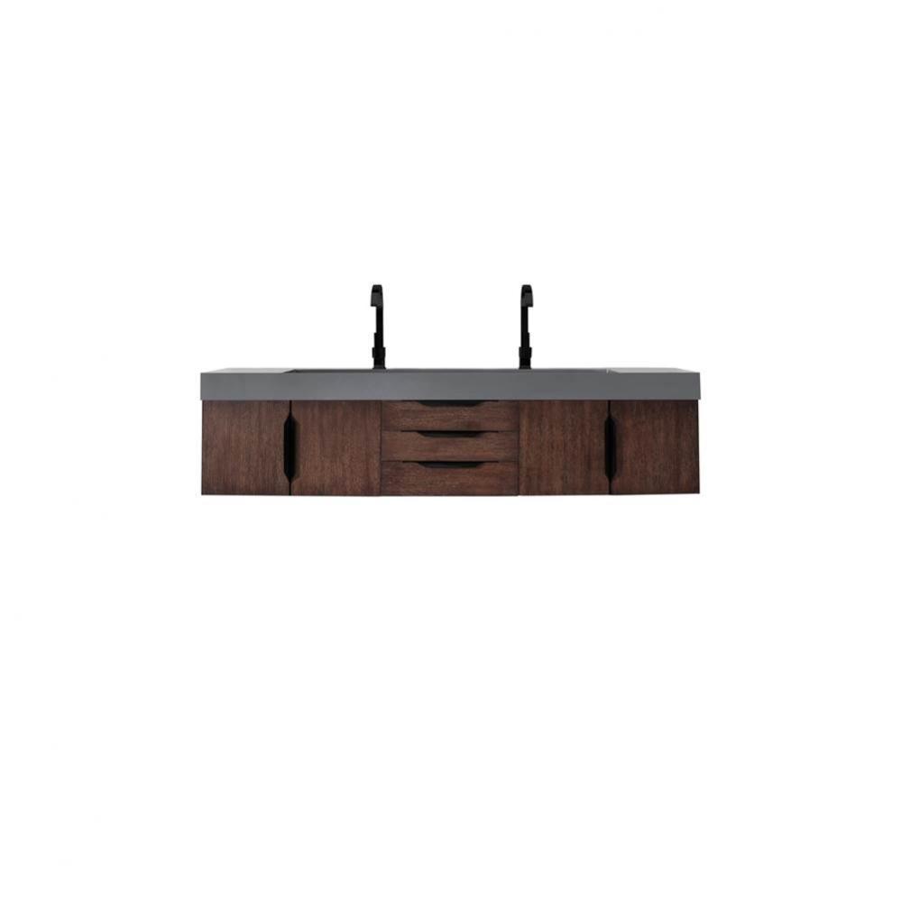 Mercer Island 72&apos;&apos; Double Vanity, Coffee Oak, Matte Black w/ Dusk Grey Glossy Composite