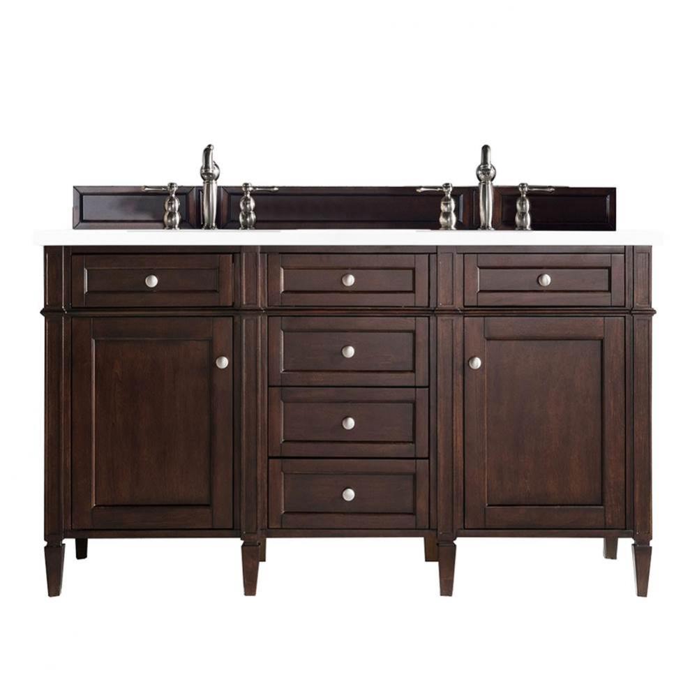 Brittany 60&apos;&apos; Burnished Mahogany Double Vanity w/ 3 CM Classic White Quartz Top