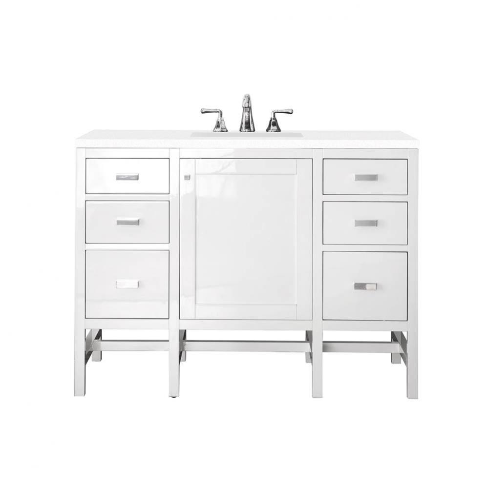 Addison 48&apos;&apos; Single Vanity Cabinet, Glossy White, w/ 3 CM Classic White Quartz Top