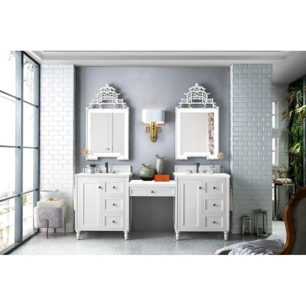 Copper Cove Encore 86&apos;&apos; Double Vanity Set, Bright White w/ Makeup Table, 3 CM Classic Wh