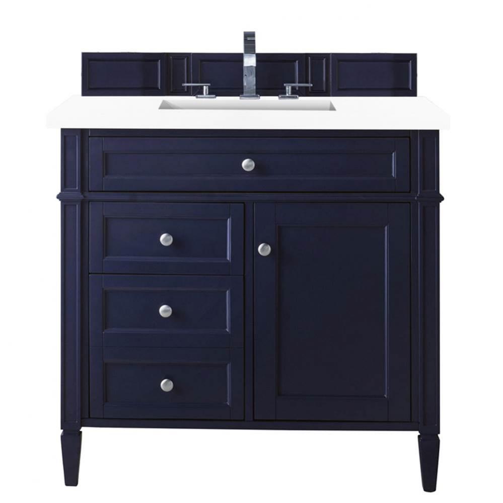 Brittany 36&apos;&apos; Victory Blue Single Vanity w/ 3 CM Classic White Quartz Top