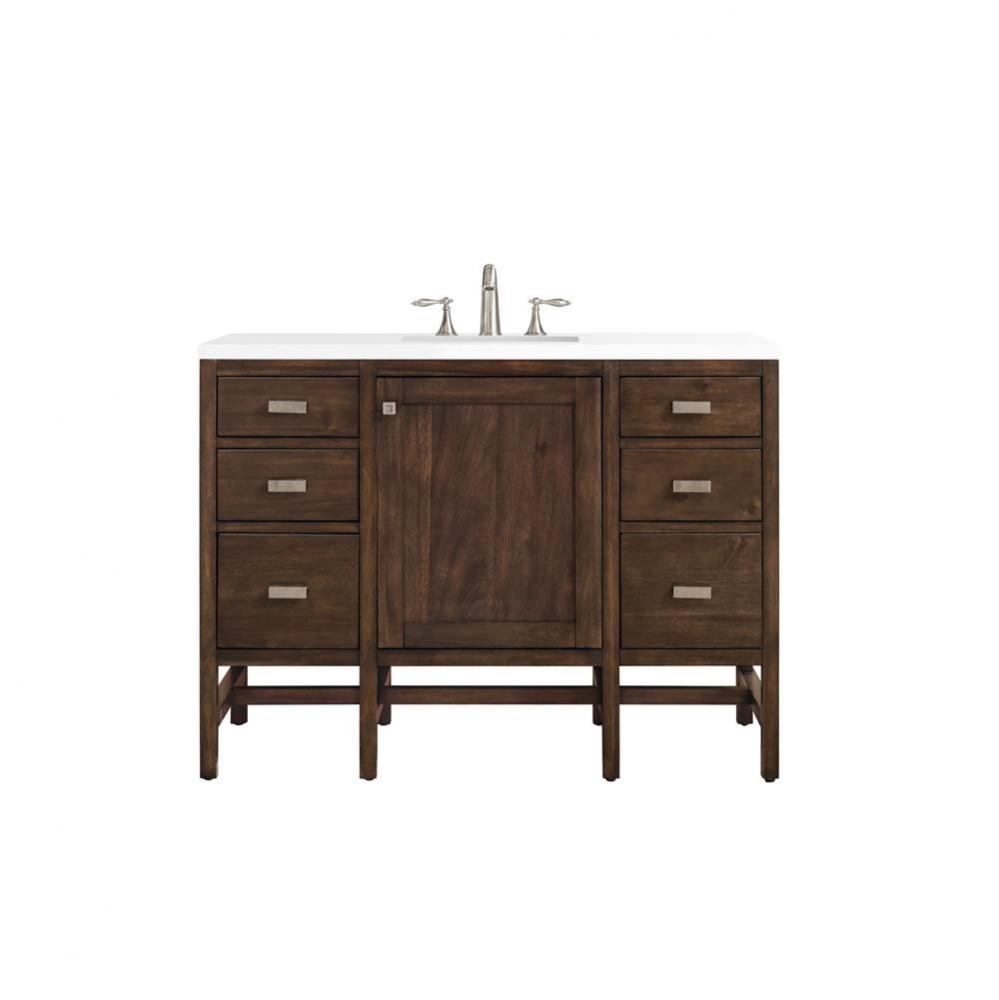 Addison 48&apos;&apos; Single Vanity Cabinet, Mid Century Acacia, w/ 3 CM Classic White Quartz Top