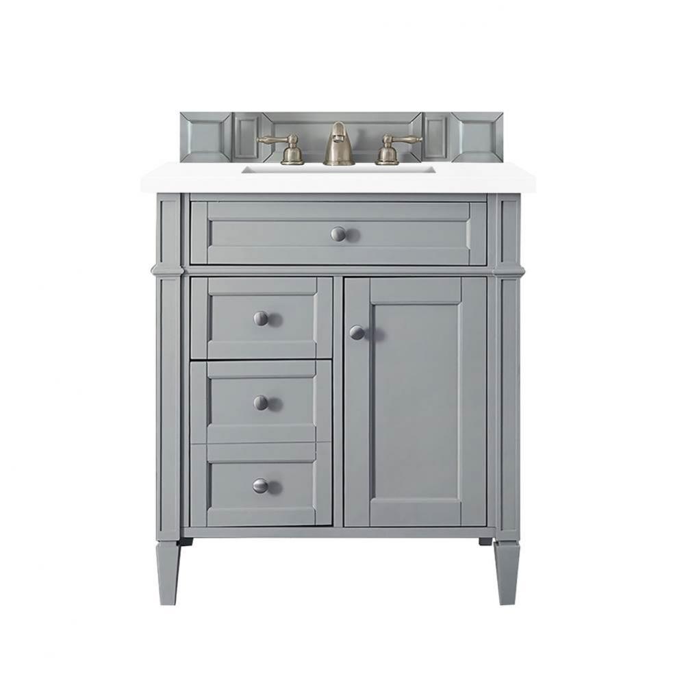 Brittany 30&apos;&apos; Single Vanity, Urban Gray, w/ 3 CM Classic White Quartz Top