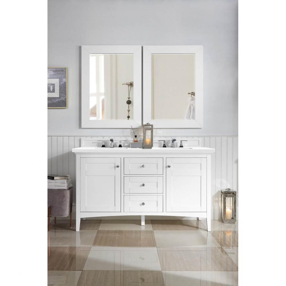 Palisades 60&apos;&apos; Double Vanity, Bright White, w/ 3 CM Classic White Quartz Top