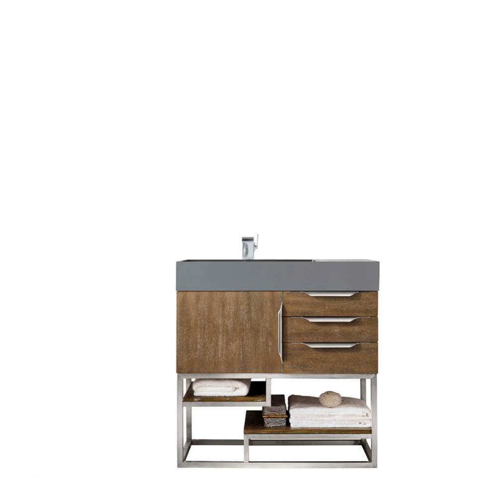 Columbia 36&apos;&apos; Single Vanity, Latte Oak w/ Dusk Grey Glossy Composite Top