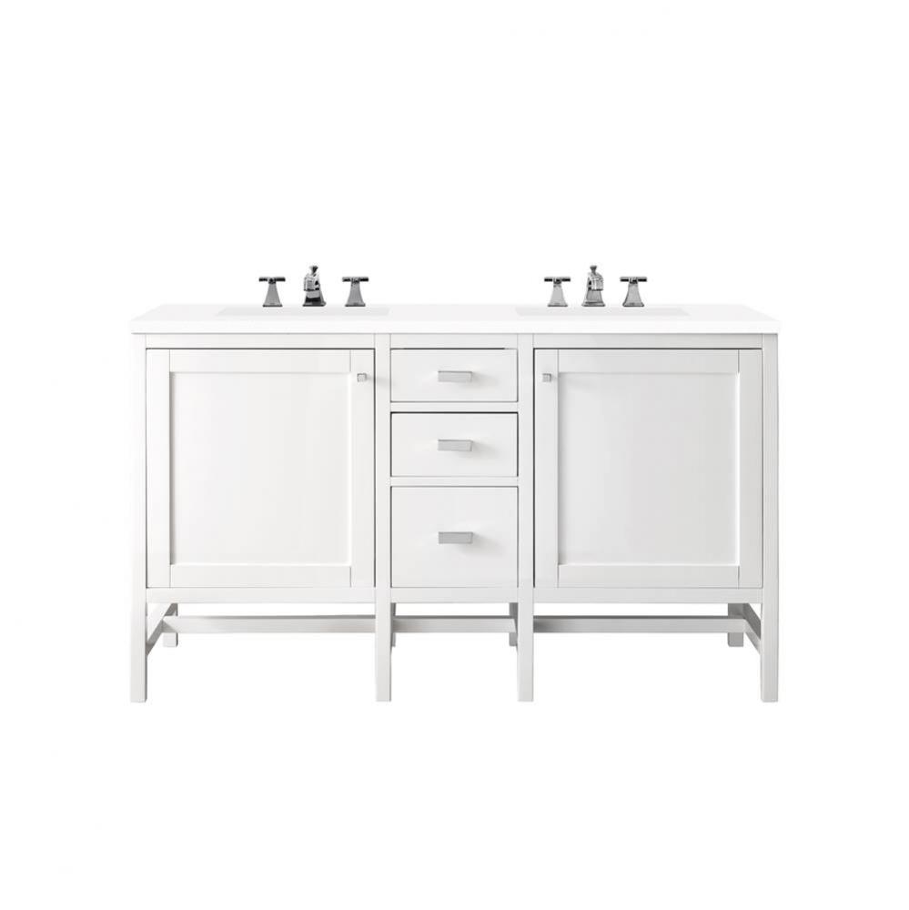 Addison 60&apos;&apos; Double Vanity Cabinet, Glossy White, w/ 3 CM Classic White Quartz Top