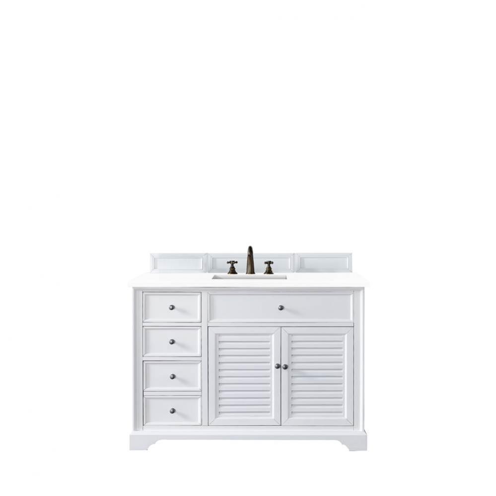 Savannah 48&apos;&apos; Single Vanity Cabinet, Bright White, w/ 3 CM Classic White Quartz Top