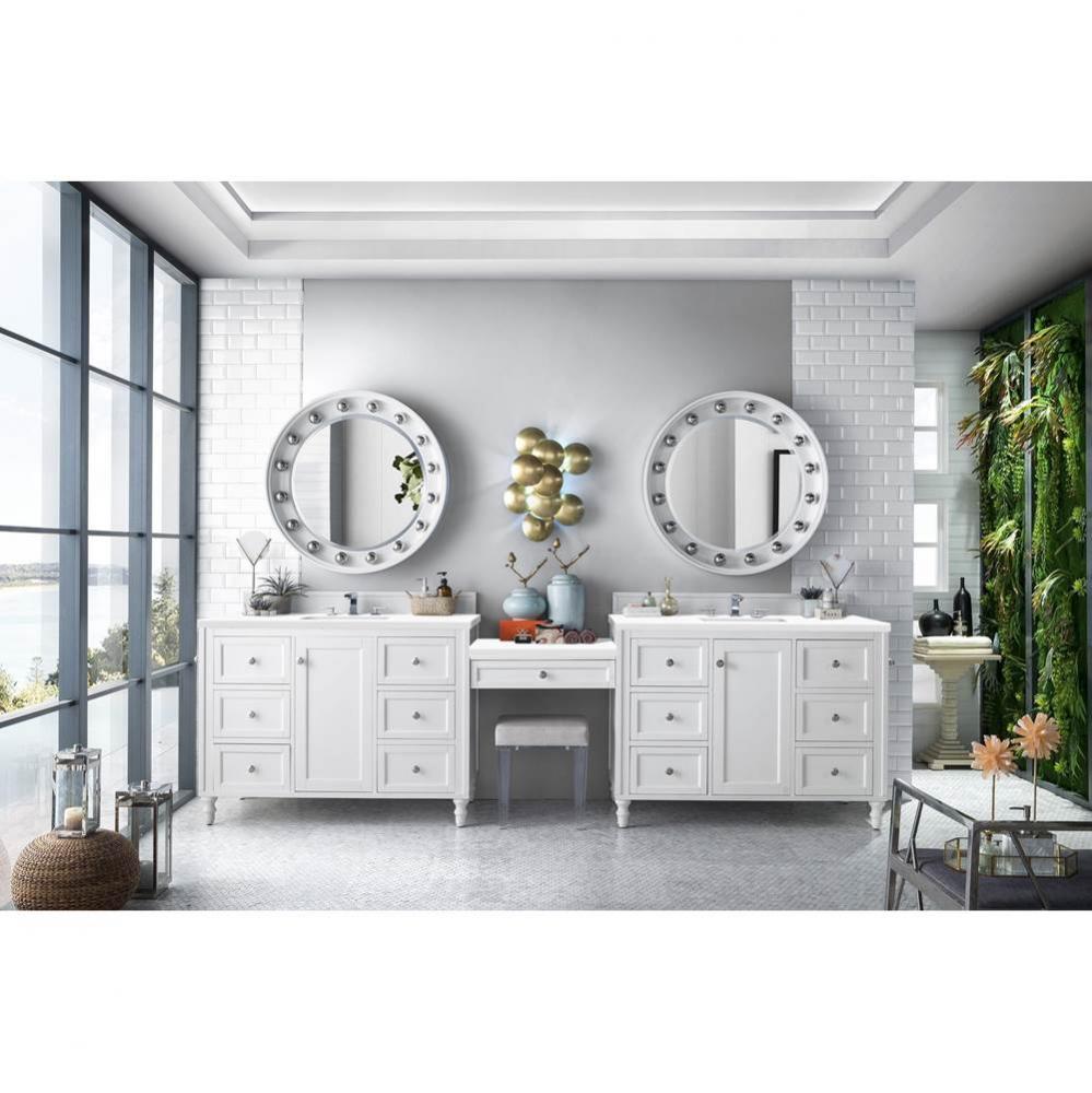 Copper Cove Encore 122&apos;&apos; Double Vanity Set, Bright White w/ Makeup Table, 3 CM Classic W