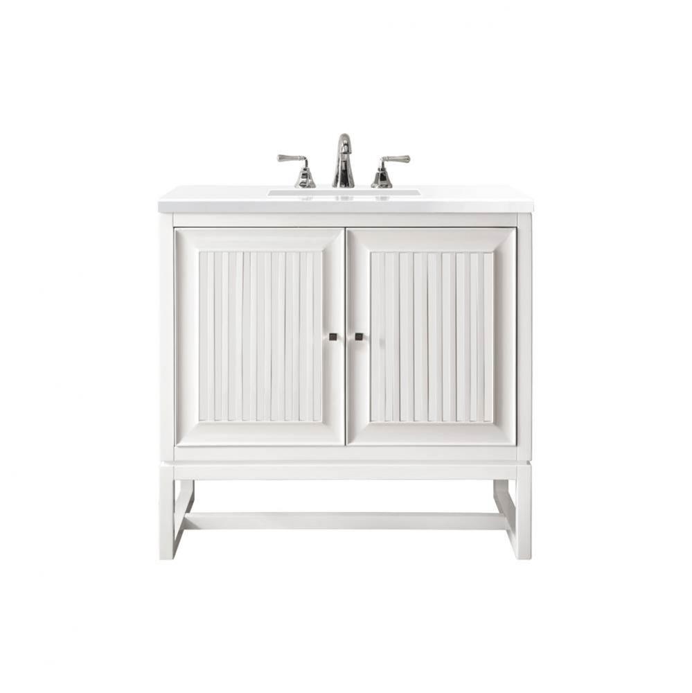 Athens 30&apos;&apos; Single Vanity Cabinet, Glossy White, w/ 3 CM Classic White Quartz Top