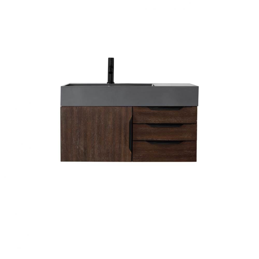 Mercer Island 36&apos;&apos; Single Vanity, Coffee Oak, Matte Black w/ Dusk Grey Glossy Composite